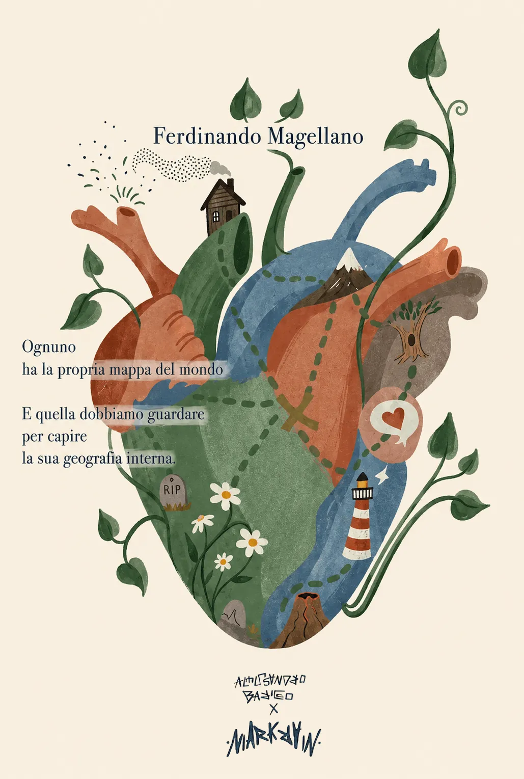Illustrazione editoriale di un cuore stilizzato — Ferdinando Mussiliano × Andrekym